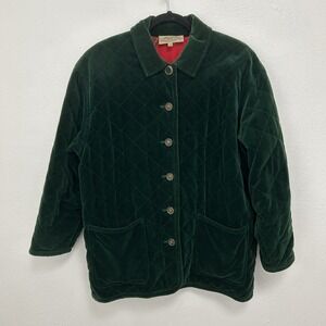 VTG 90's Susan Bristol Green Velvet Quilted Jacket Horse Lined, Sz 10 Chore Farm